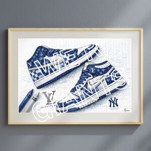 Louis Vuitton LV x NY Yankees Mashup Sneaker Art Print 17x11 Wall Decor